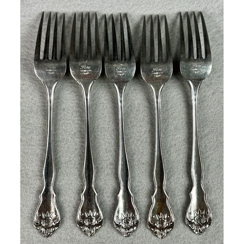 Lot of 4 ROSE Stainless Dinner Forks from Japan 7 1/4" - Picture 2 of 4